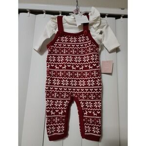 Shabby Chic Rachel Ashwell Infant Christmas Winter Outfit Red‎ Overalls 3-6 NWT